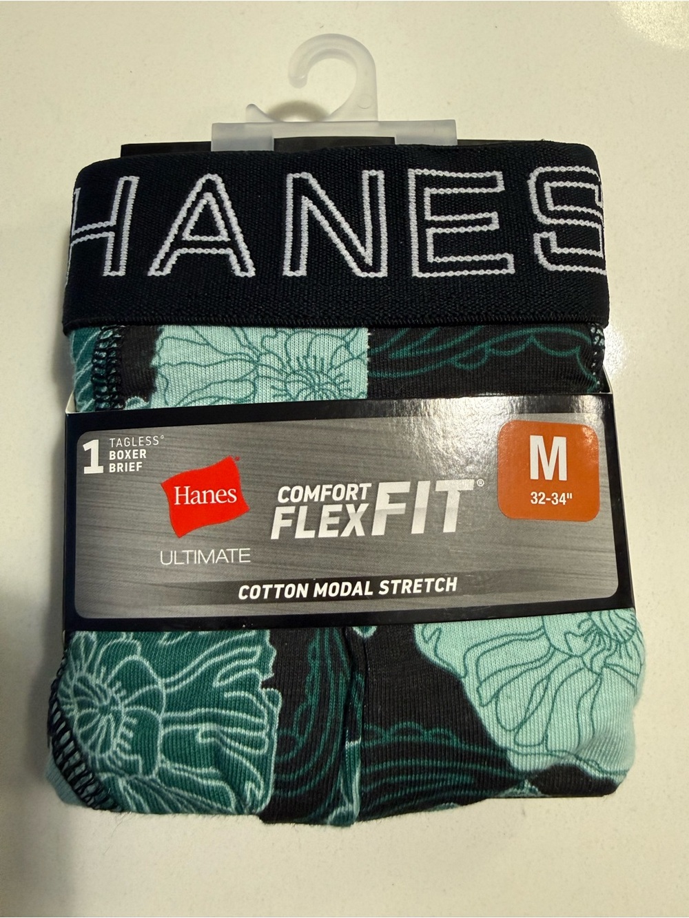 Hanes Men's Boxer Brief - Mint Green Floral with Black Waistband